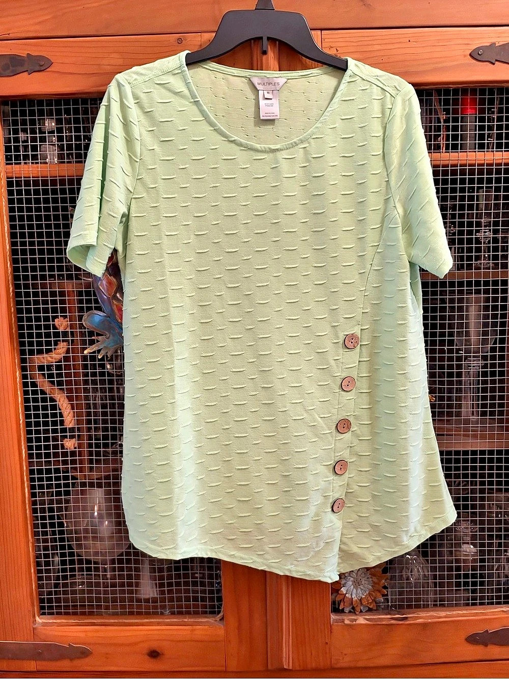 Multiples Mint Green Textured Button Detail Tunic Top Size M